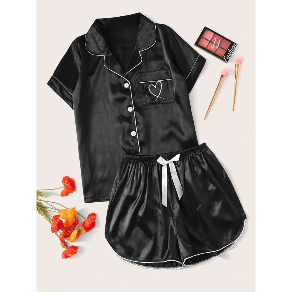Pijama din satin Fashion Black 
