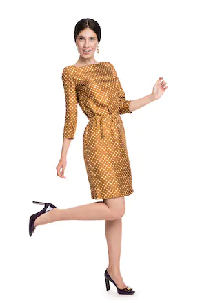 rochie de matase galbena cu buline prada