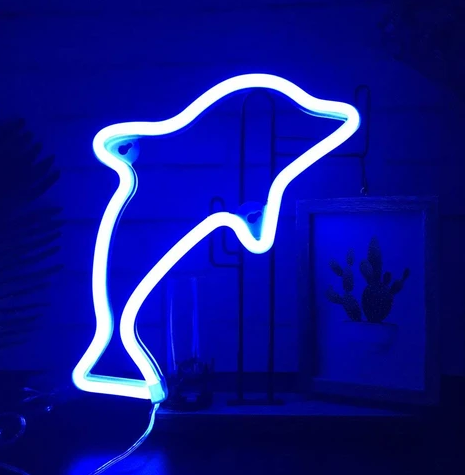 Semn luminos delfin led tip neon cu prindere perete